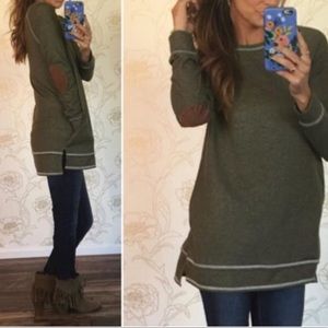 Olive tunic with elbow patches and pockets